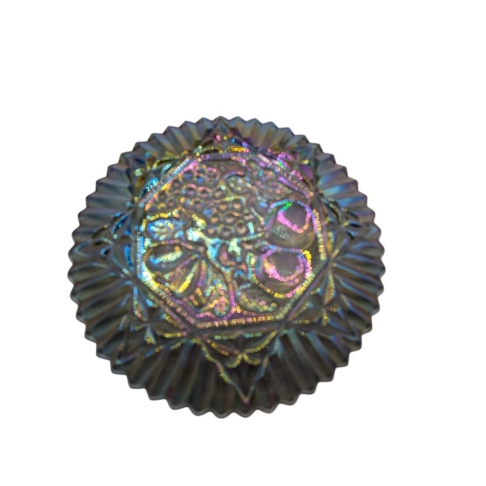 Vtg Federal Glass Pioneer Smoke Carnival Fruit, Serving Platter Iridescent - Picture 13 of 13